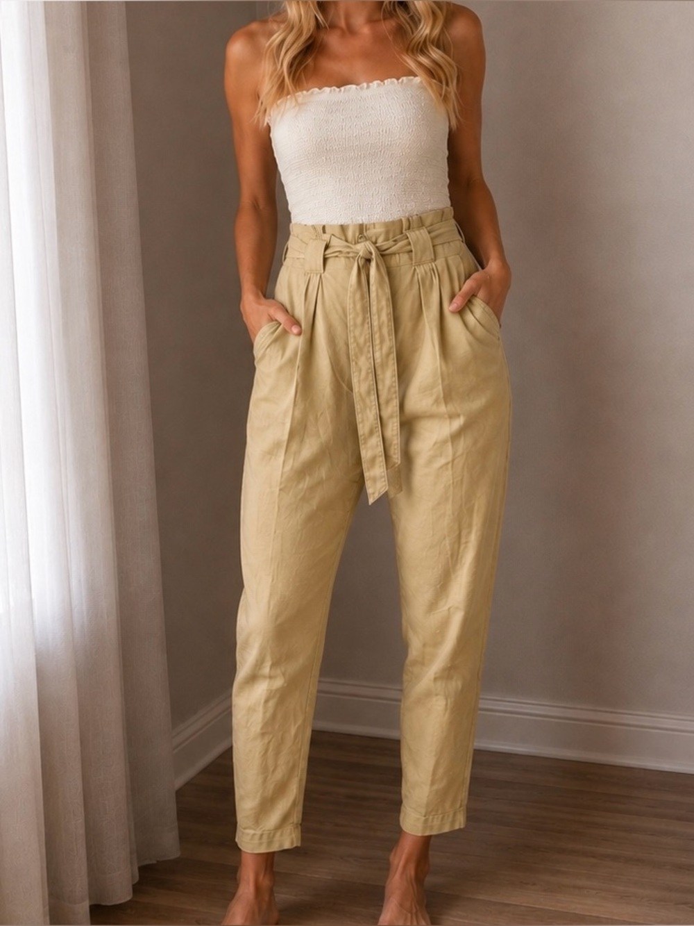 NWT Max Studio High-Waist Paperbag Tie Pants Size 8 Waist 31”